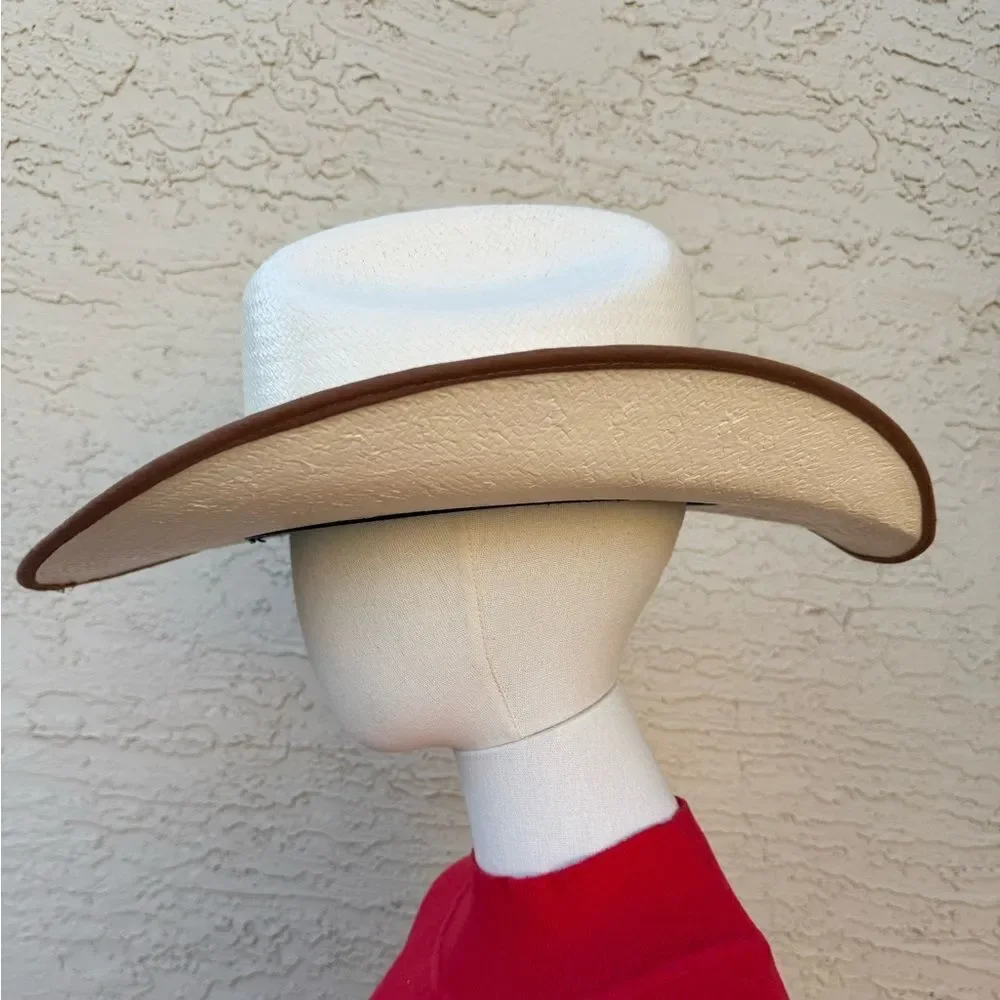 Justin 10X White Straw Western Cowboy Hat 7 5/8 (61cm) EUC